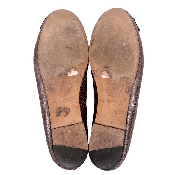 LILLY Pulitzer Brown Snakeskin Leather Ribbon Bow Slip On Ballet Flat - Picture 11 of 12